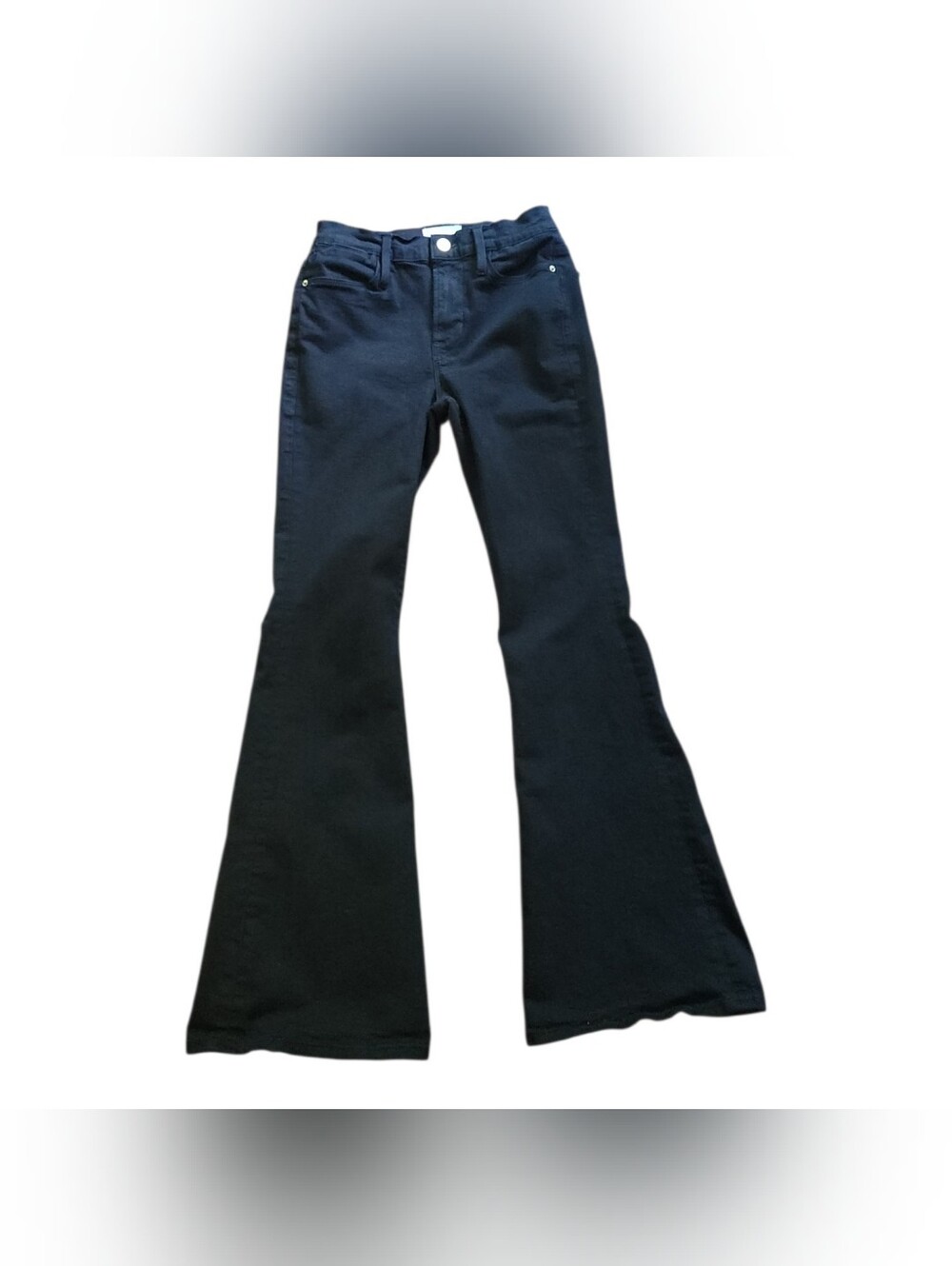 FRAME Le Pixie High Flare Jeans Womens 27 Film Noir Black Stretch Sleek Minimal